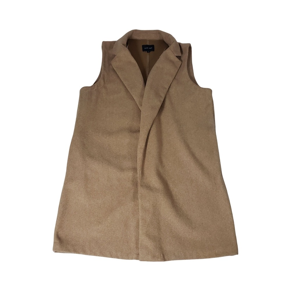 Love Tree Womens Camel Tan Longline Sleeveless Vest Notched Lapel XL 5052VY